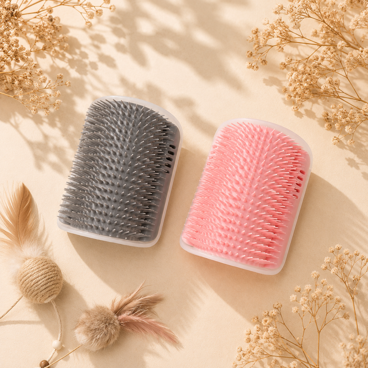 Brosse Auto-Grooming Chat - Massage Coin Mur Anti-Poils Peigne Amovible