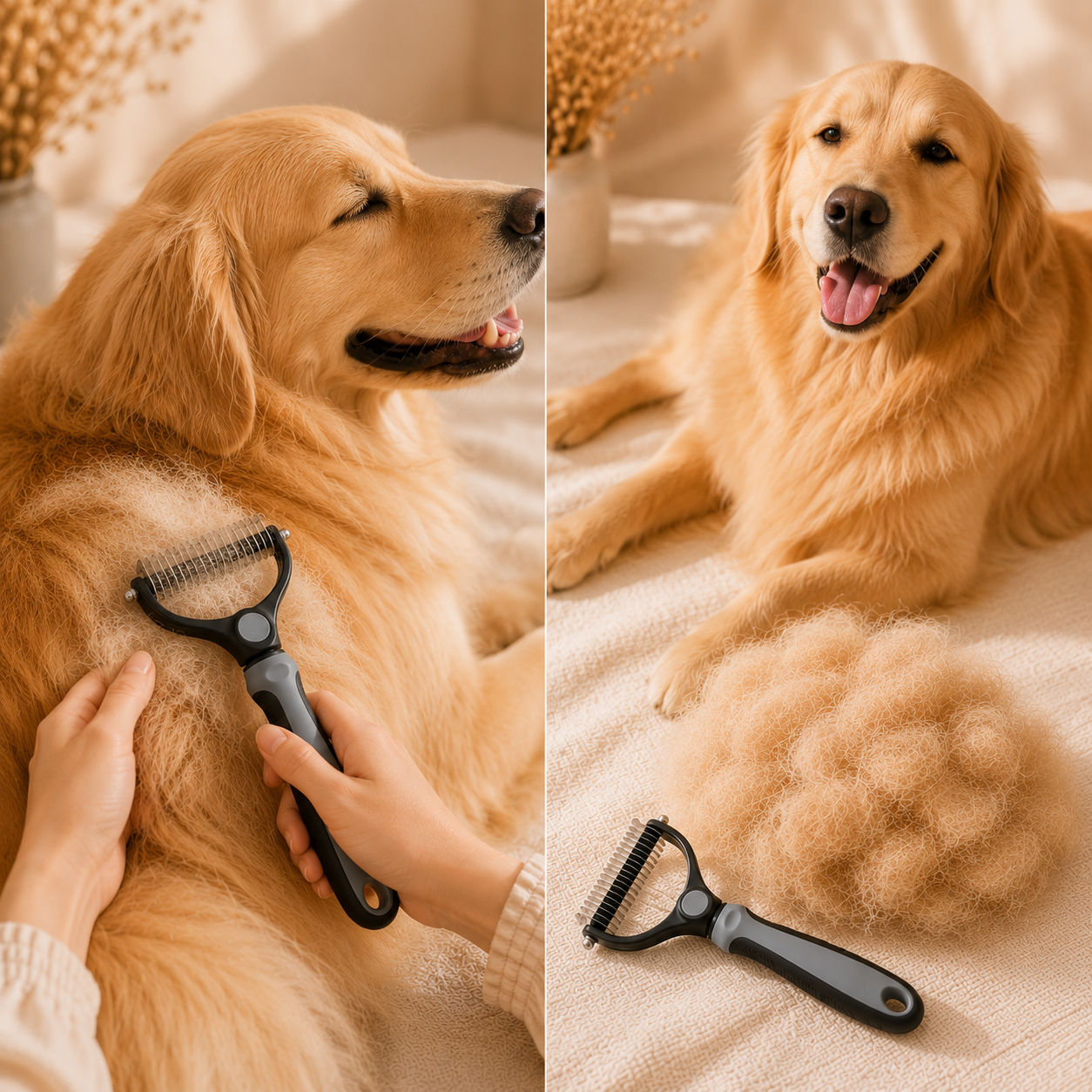 Kit Toilettage 2-en-1 -Râteau Démêlant & Peigne Inox Anti-Perte de Poils Chien Chat