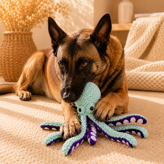 Jouet Peluche Pieuvre Chien Couinant — Anti-Ennui & Stimulation